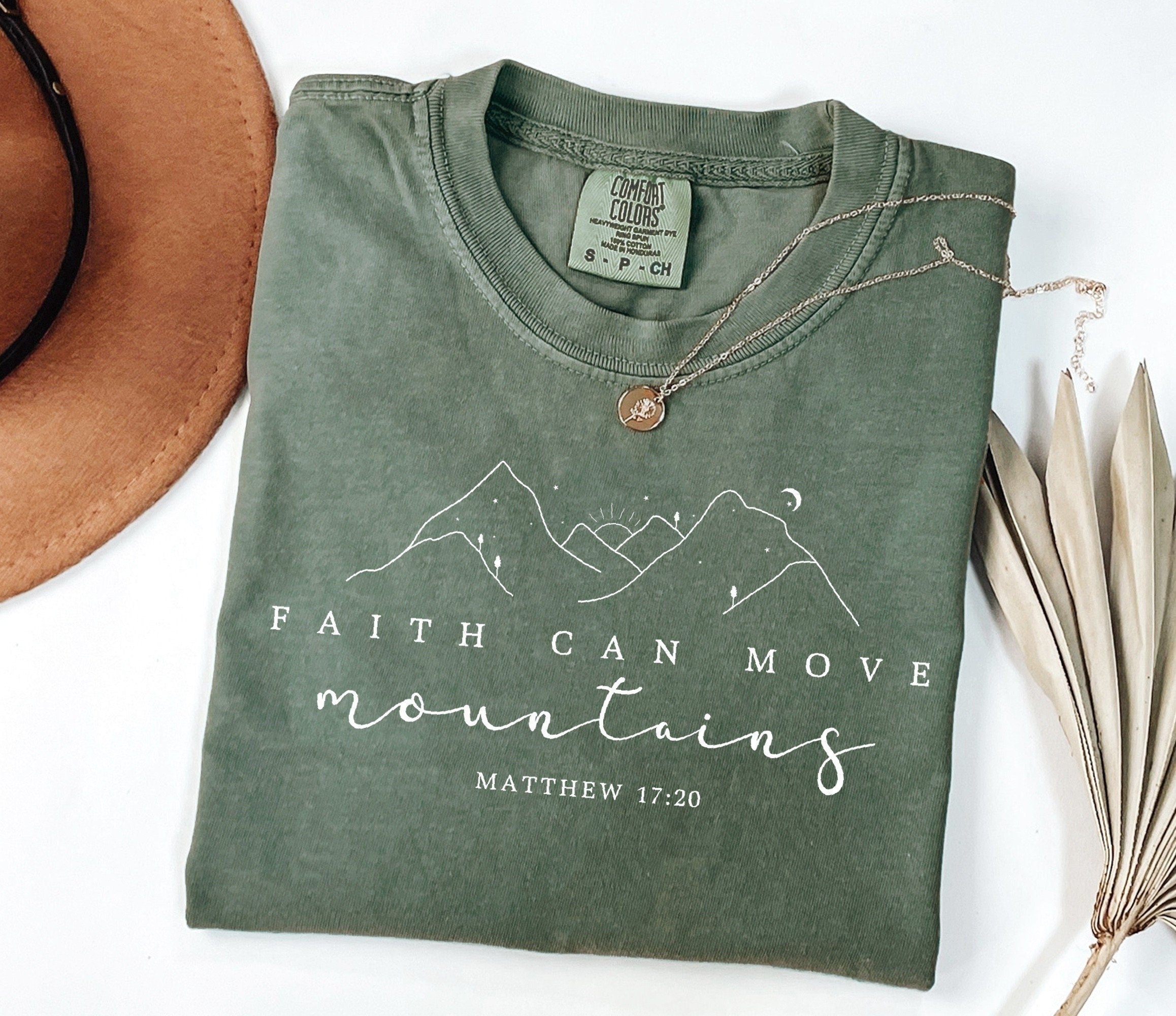 Faith Can Move Mountains Sweatshirt Comfort Colors®, Christian Gift, Faith Shirt, Jesus Hoodie, Bible Verse Crewneck, Minimal Christian Tee
